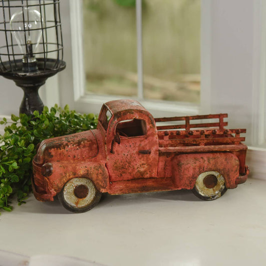 14" RED METAL RUSTED VINTAGE PICKUP-TRUCK
