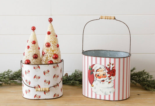 VINTAGE SANTA BUCKETS SET OF 2