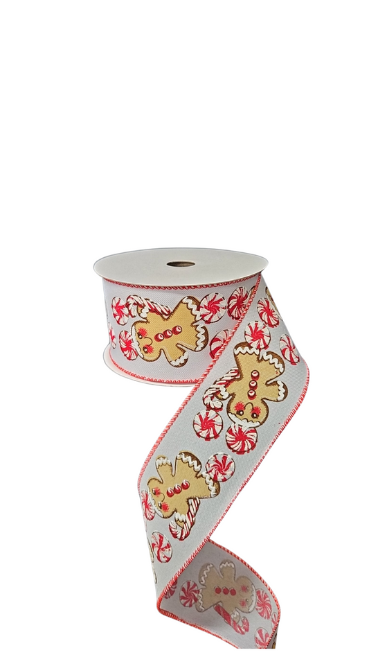 9.14M WHITE/RED GINGERBREAD RIBBON