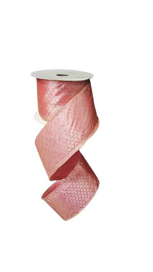 9.14M PINK CORAL GOLD GLITTER RIBBON