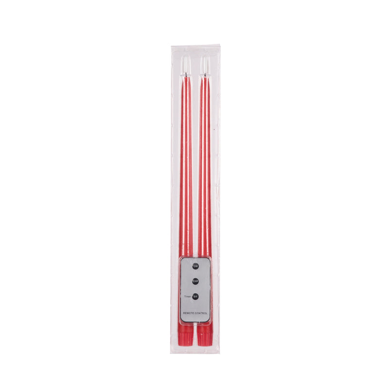 PRE ORDER SET/2 RED LED TAPER CANDLE