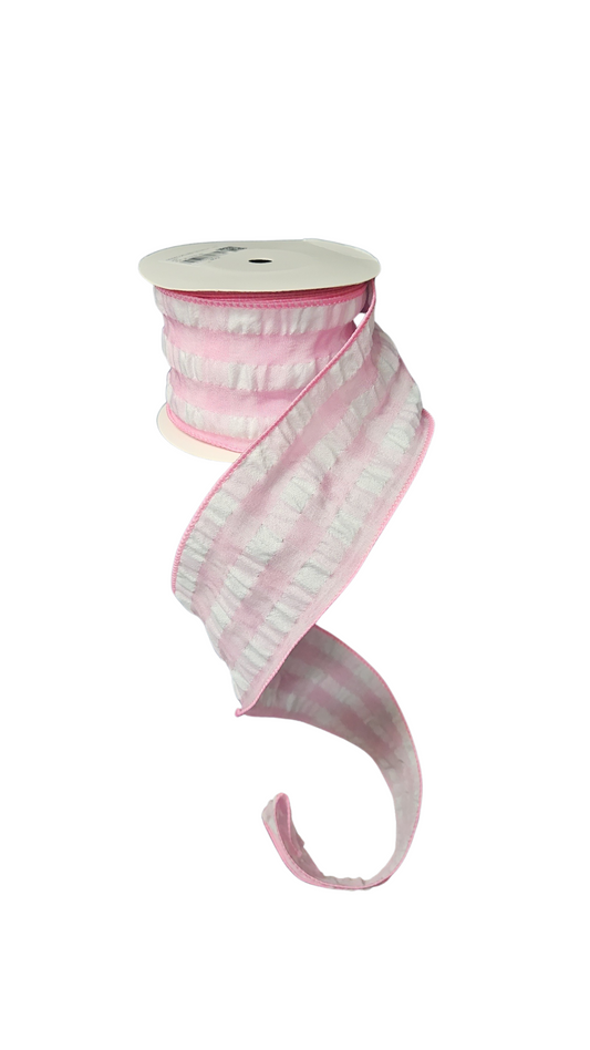 9.14M PINK WHITE RUFFLED GINGHAM RIBBON