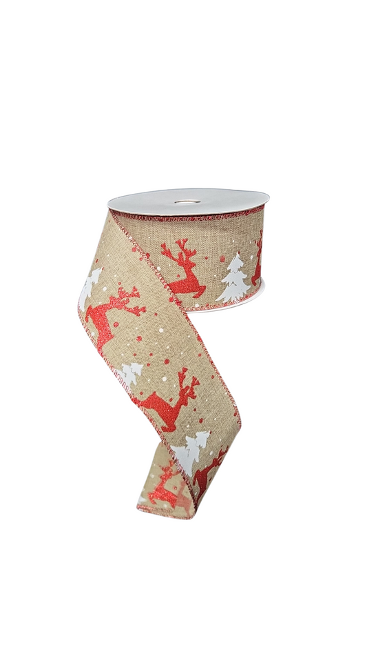 9.14M RED/WHITE REINDEER RIBBON