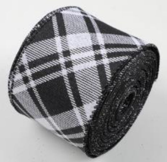 9.14M BLACK/WHITE PLAID RIBBON