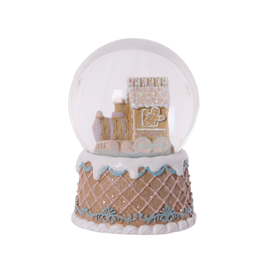 PRE ORDER PIPED PASTEL GINGERBREAD TRAIN SNOWGLOBE