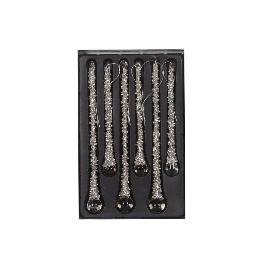 SET/6 SILVER BEADED ICICLES