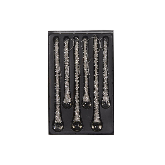 SET/6 SILVER BEADED ICICLES