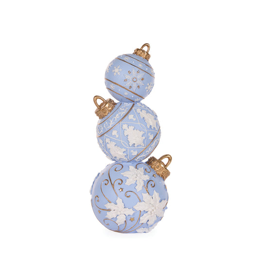 41CM BLUE AND WHITE SNOWFLAKE BAUBLE STACK