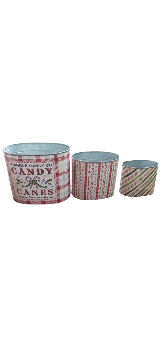 PRE ORDER S/3 CANDY CANE METAL BUCKETS