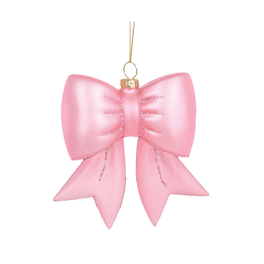 PRE ORDER PINK GLASS BOW HANGING ORNAMENT