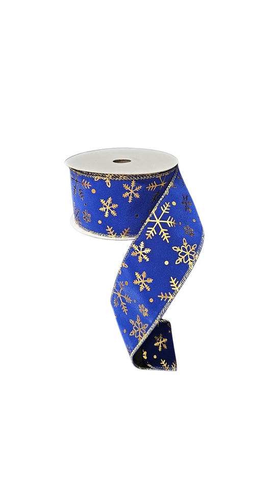 9.14M BLUE/GOLD SNOWFLAKE RIBBON