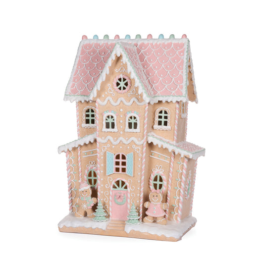 PRE ORDER LED PIPED PASTEL GINGERBREAD MANSION