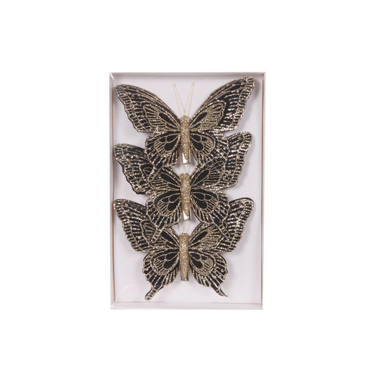 PRE ORDER 3PK BLACK GOLD BUTTERFLIES