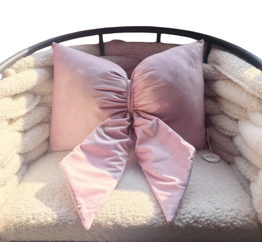 LUXE VELVET PINK BOW CUSHION