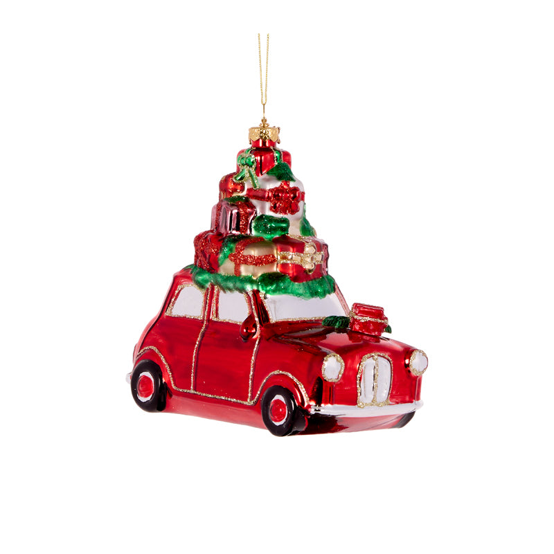 PRE ORDER CAR WITH PRESENTS GLASS ORNAMENT