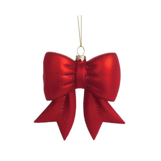 PRE ORDER RED GLASS BOW HANGING ORNAMENT