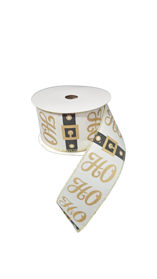 9.14M WHITE/GOLD HO HO HO RIBBON