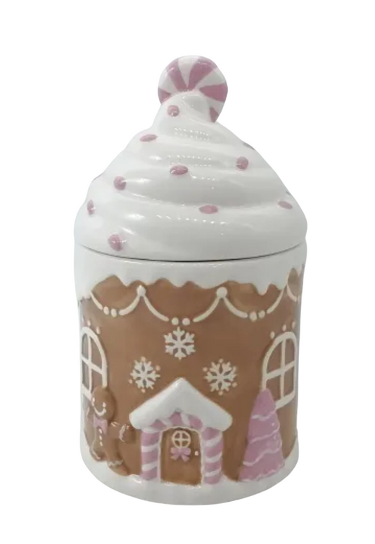 PINK GINGERBREAD CERAMIC JAR