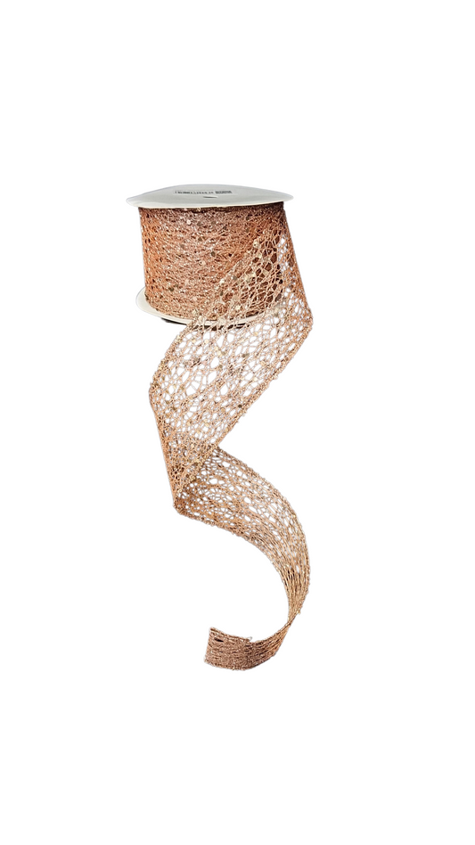 9.14M ROSE GOLD GLITTER NET RIBBON