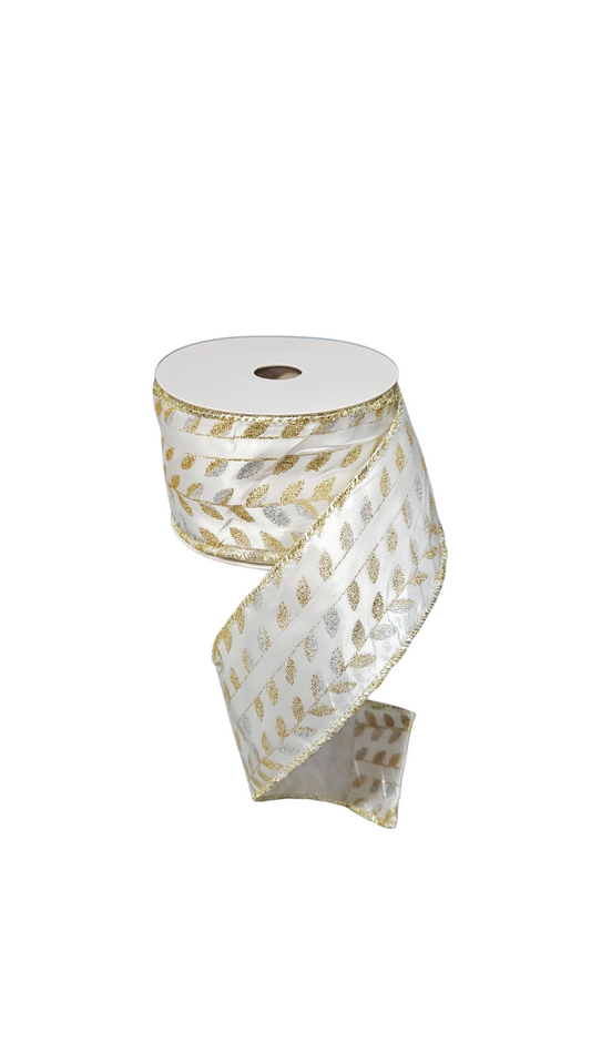 9.14M WHITE/GOLD SILVER RIBBON