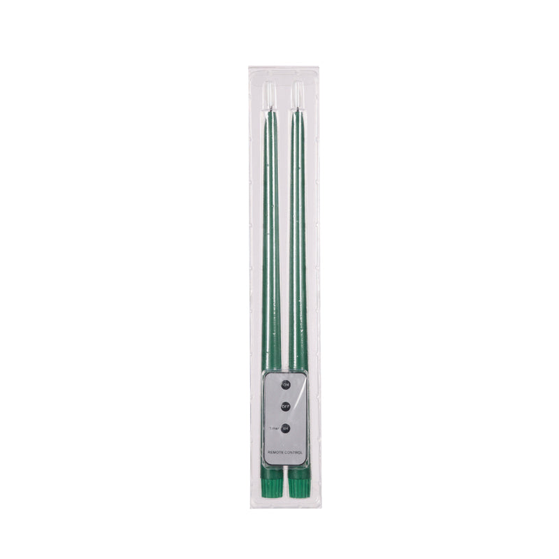 PRE ORDER SET/2 GREEN LED TAPER CANDLE