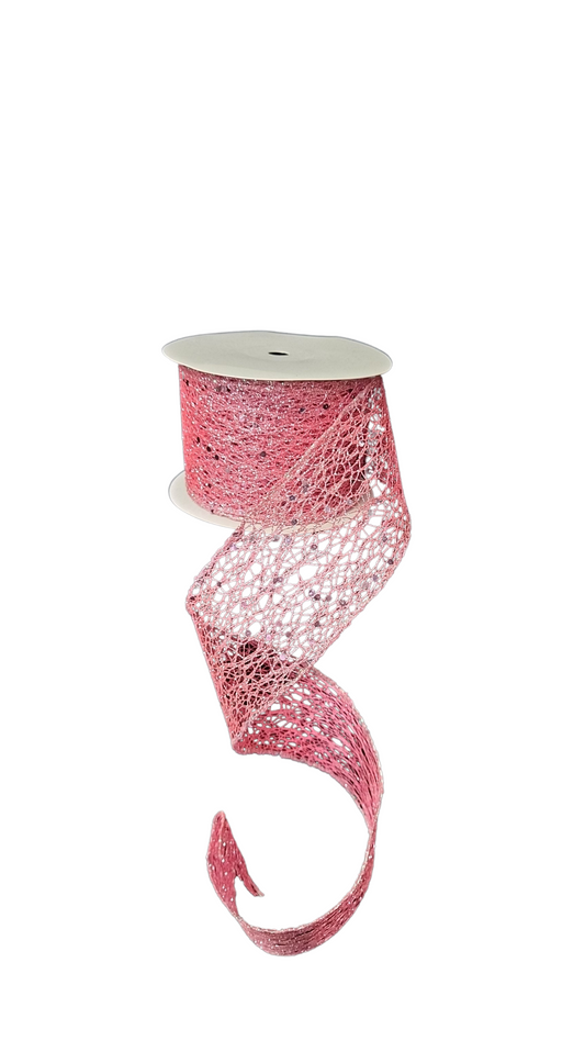 9.14M PINK GLITTER NET RIBBON